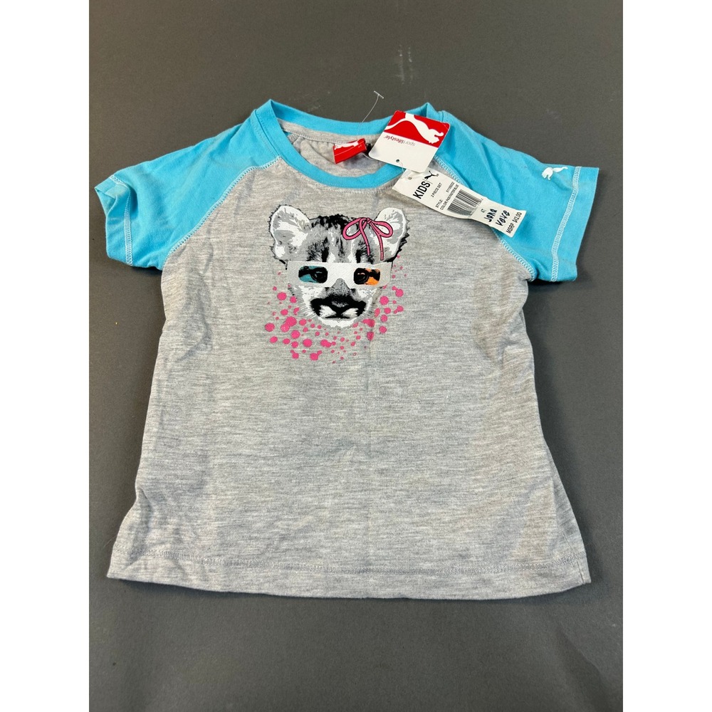 Puma Girls 2 Piece Set 4T Gray Blue Leopard 3D Glasses Shirt Shorts 51155032